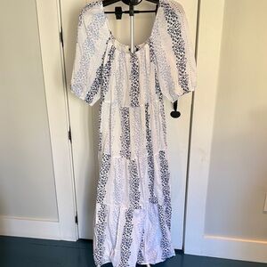 Zara Elegant White and Blue Maxi Dress Size M